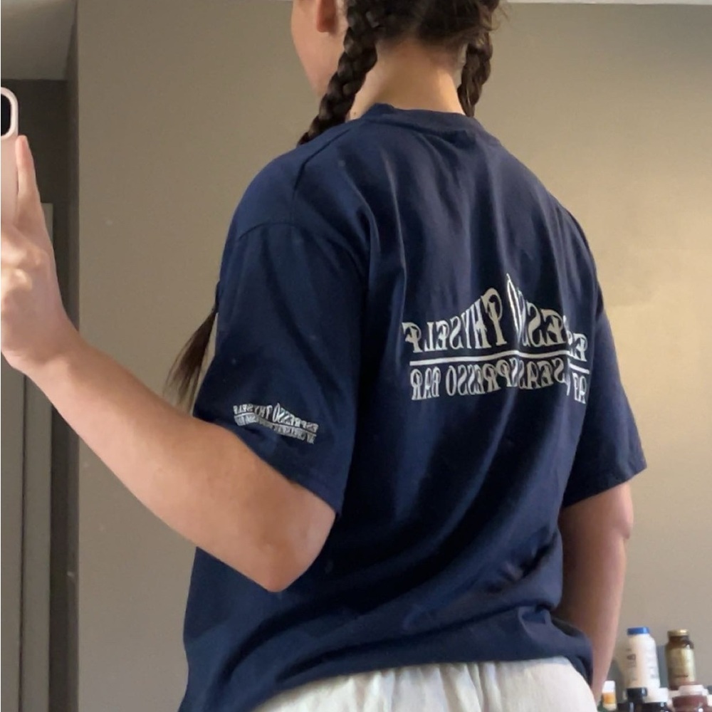 navy and white espresso thyself shirt